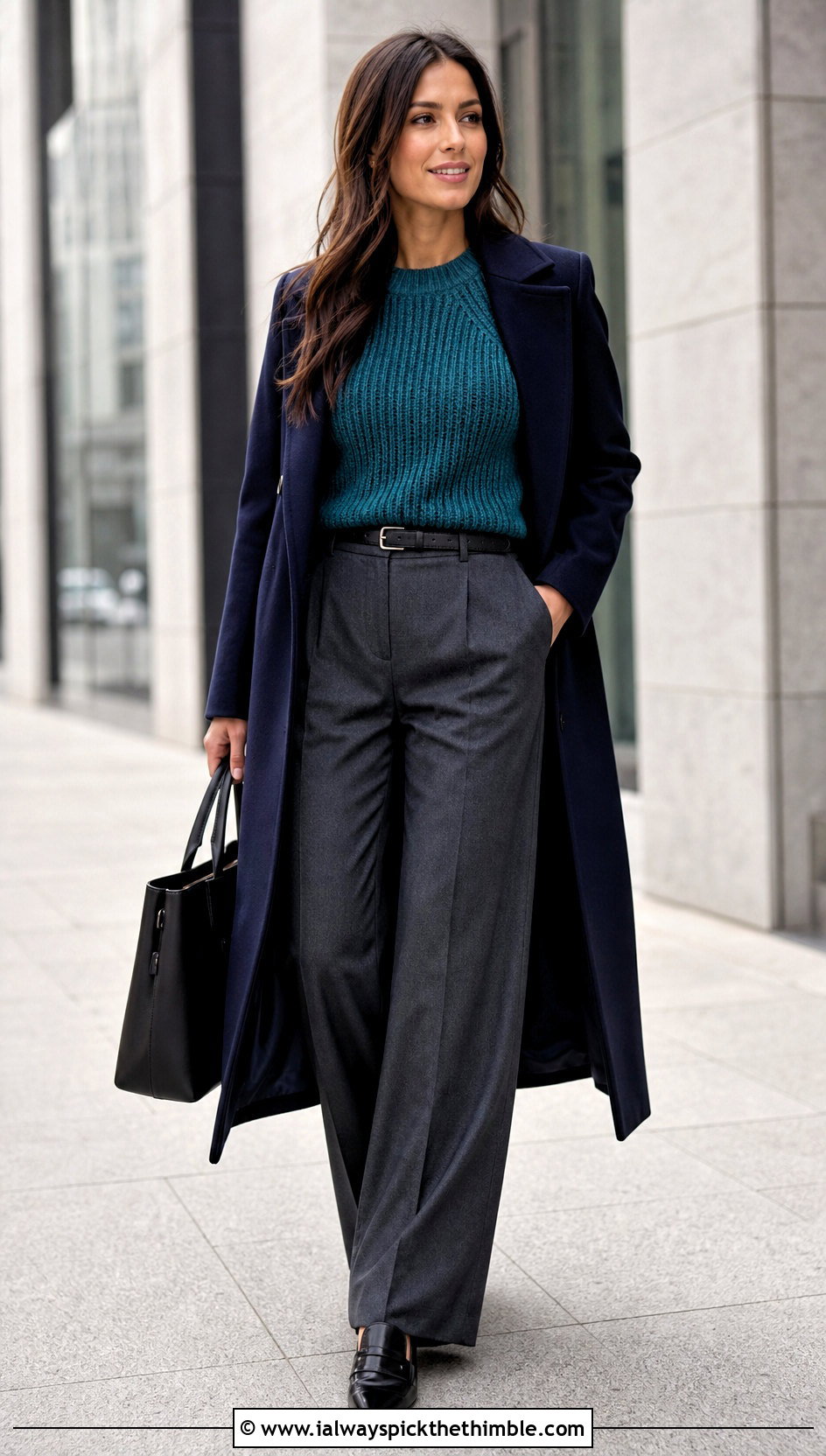 Ribbed Raglan Crochet Sweater With Tailored Trousers - 20 crochet winter sweater outfit ideas