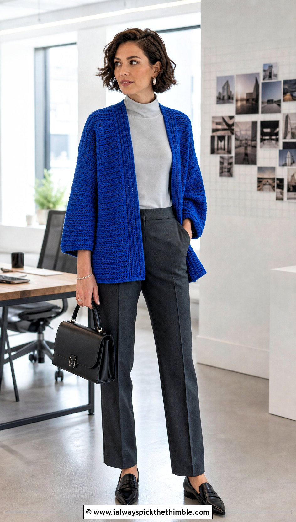 Ribbed Rectangle Crochet Cardigan With Tailored Trousers - 20 Crochet Cardigan From Rectangle outfit ideas