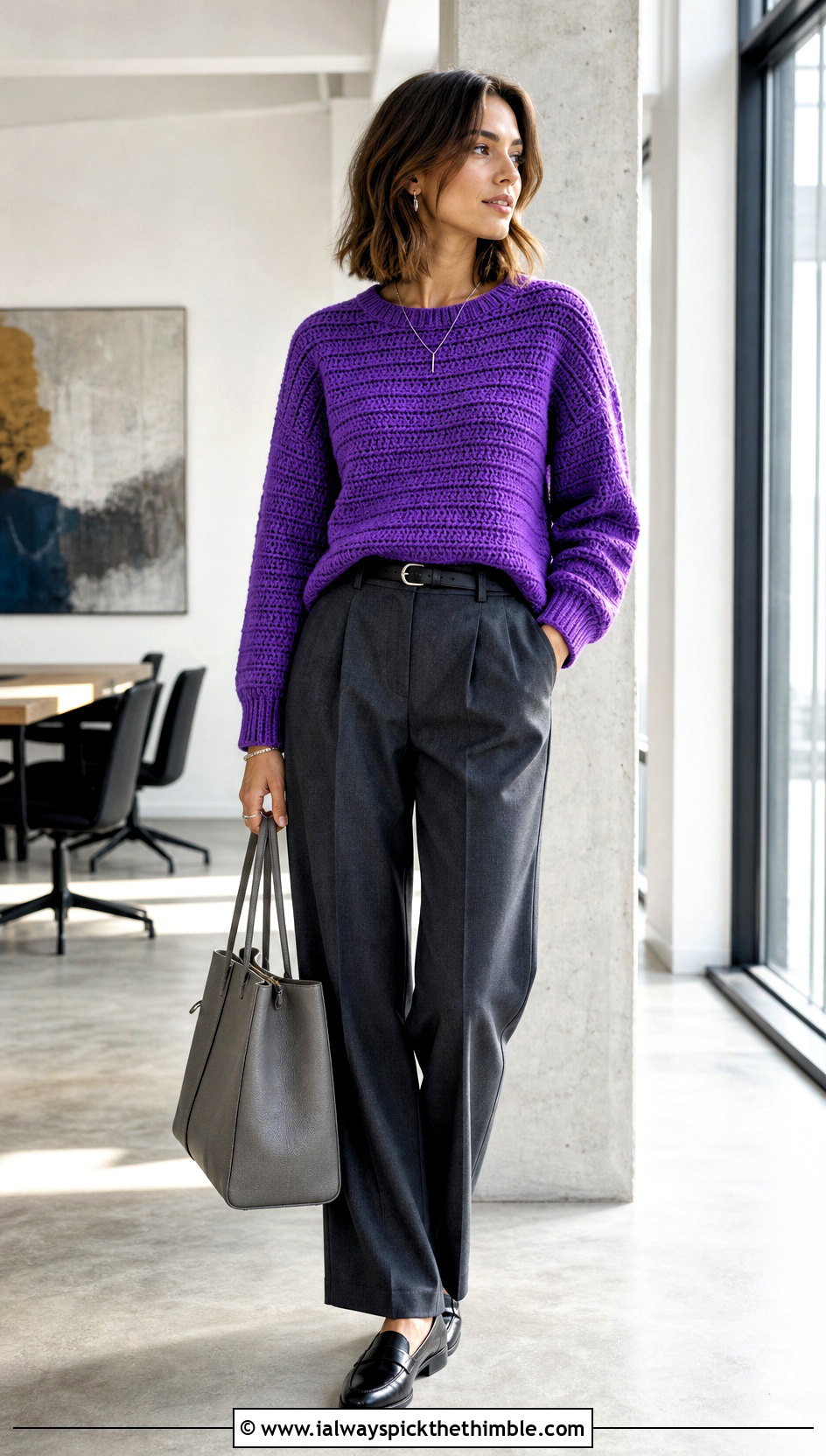 Ribbed Rectangle Crochet Sweater With Tailored Trousers - 15 Rectangle Crochet Sweater outfit ideas