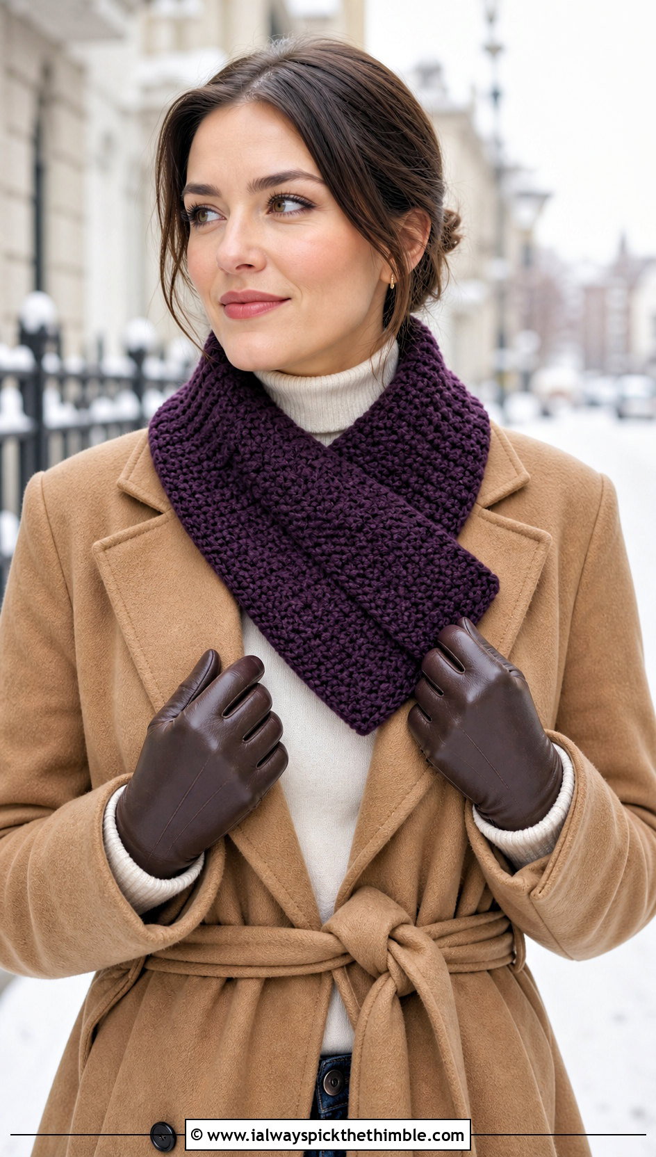 Ribbed Scarflette One Ball Crochet Scarf With Wool Coat - 15 one ball crochet scarf outfit ideas