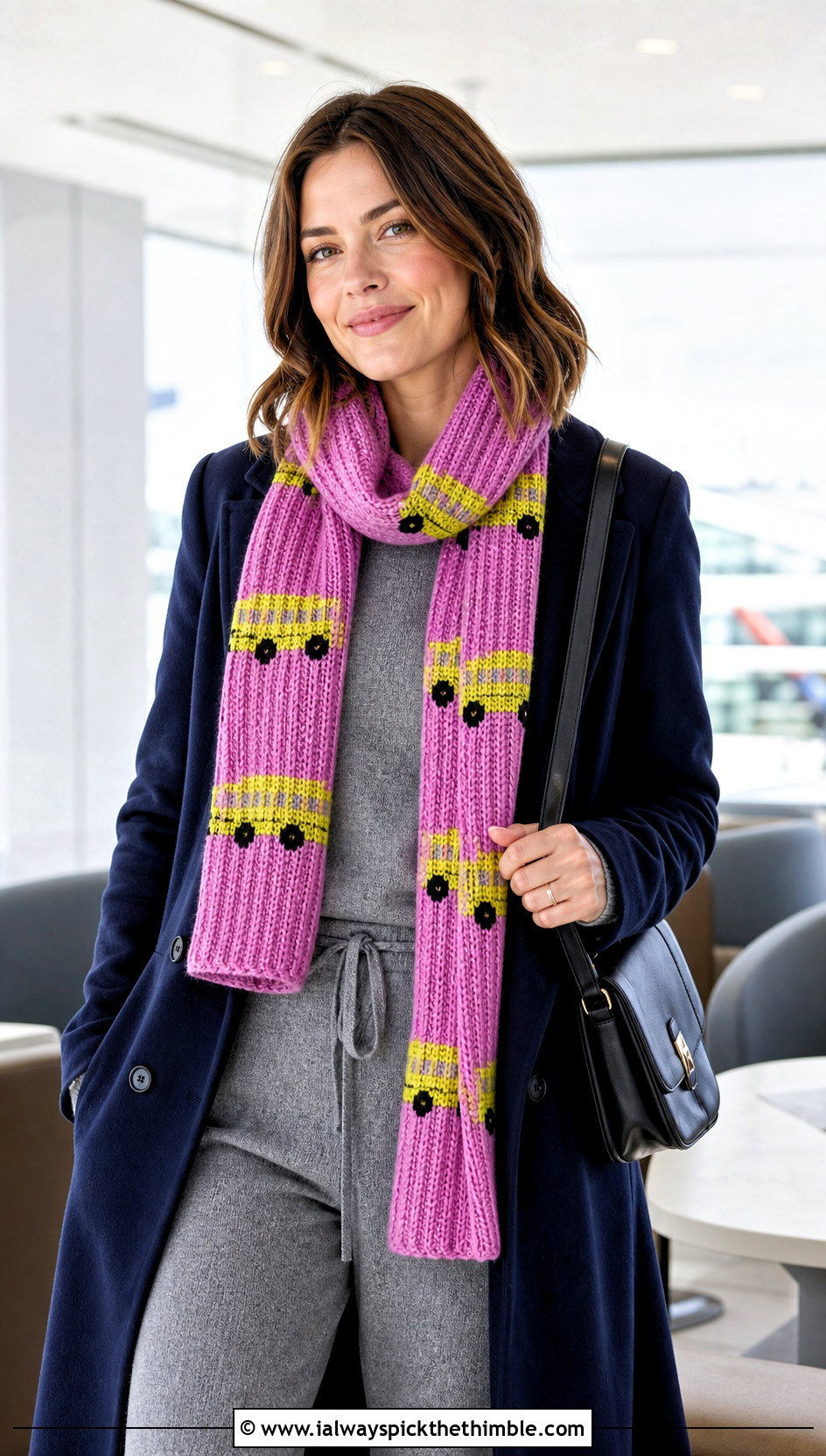 Ribbed School Bus Scarf With Monochrome Knit Set - 20 Crochet School Bus Scarf outfit ideas