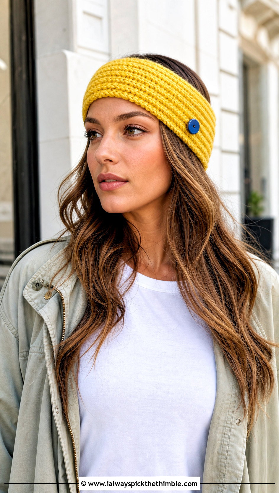 Ribbed Single Button Crochet Headband With Jeans And T Shirt - 15 Crochet Button Headband outfit ideas