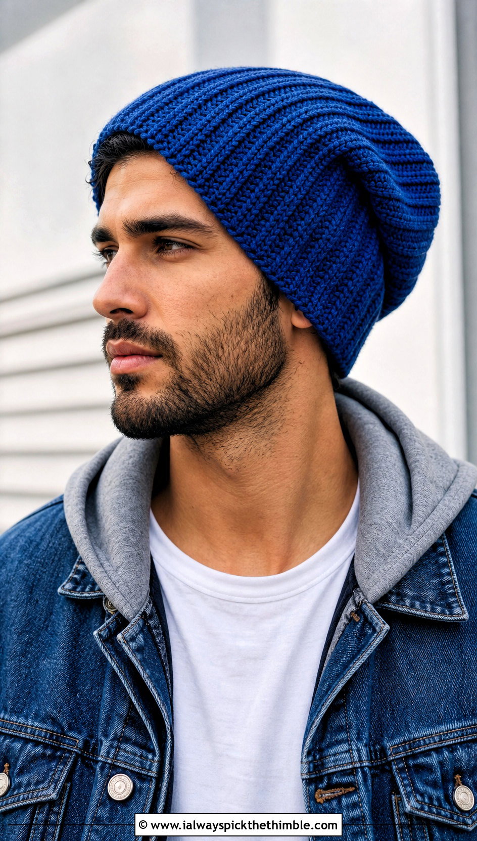 Ribbed Slouch Crochet Beanie With Denim Jacket - 20 Mens Slouch Crochet Beanie outfit ideas