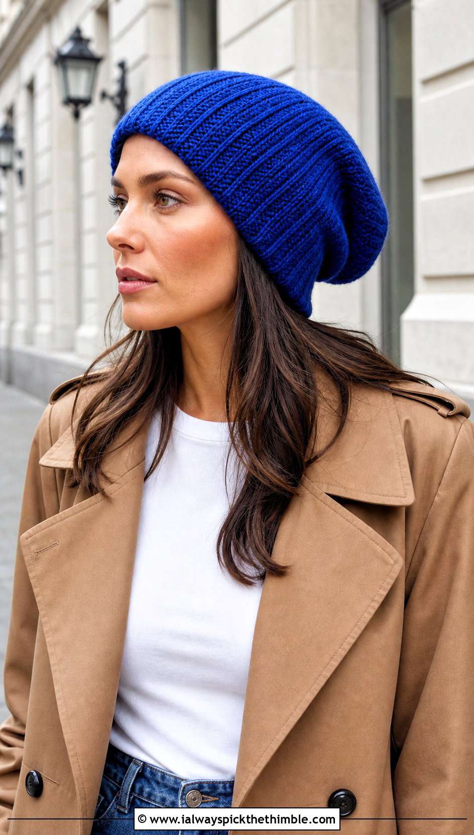 Ribbed Slouchy Crochet Beanie With Trench Coat - 20 Easy Slouchy Crochet Beanie outfit ideas