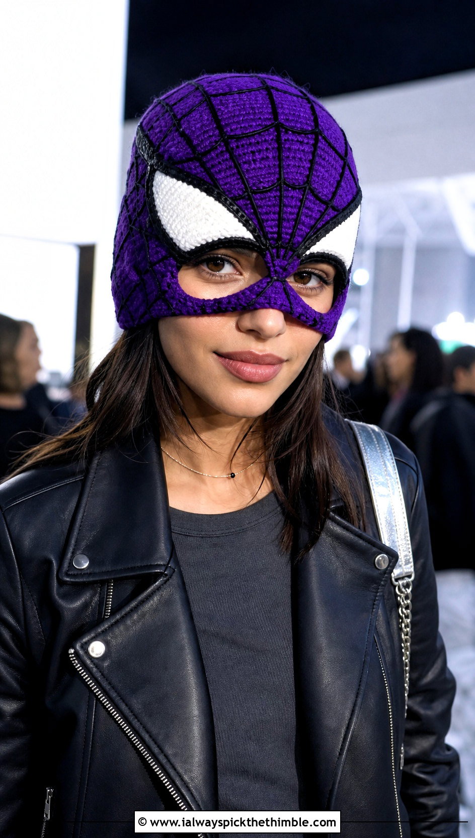Ribbed Spider Man Crochet Mask Beanie With Leather Jacket - 25 spider man crochet beanie outfit ideas