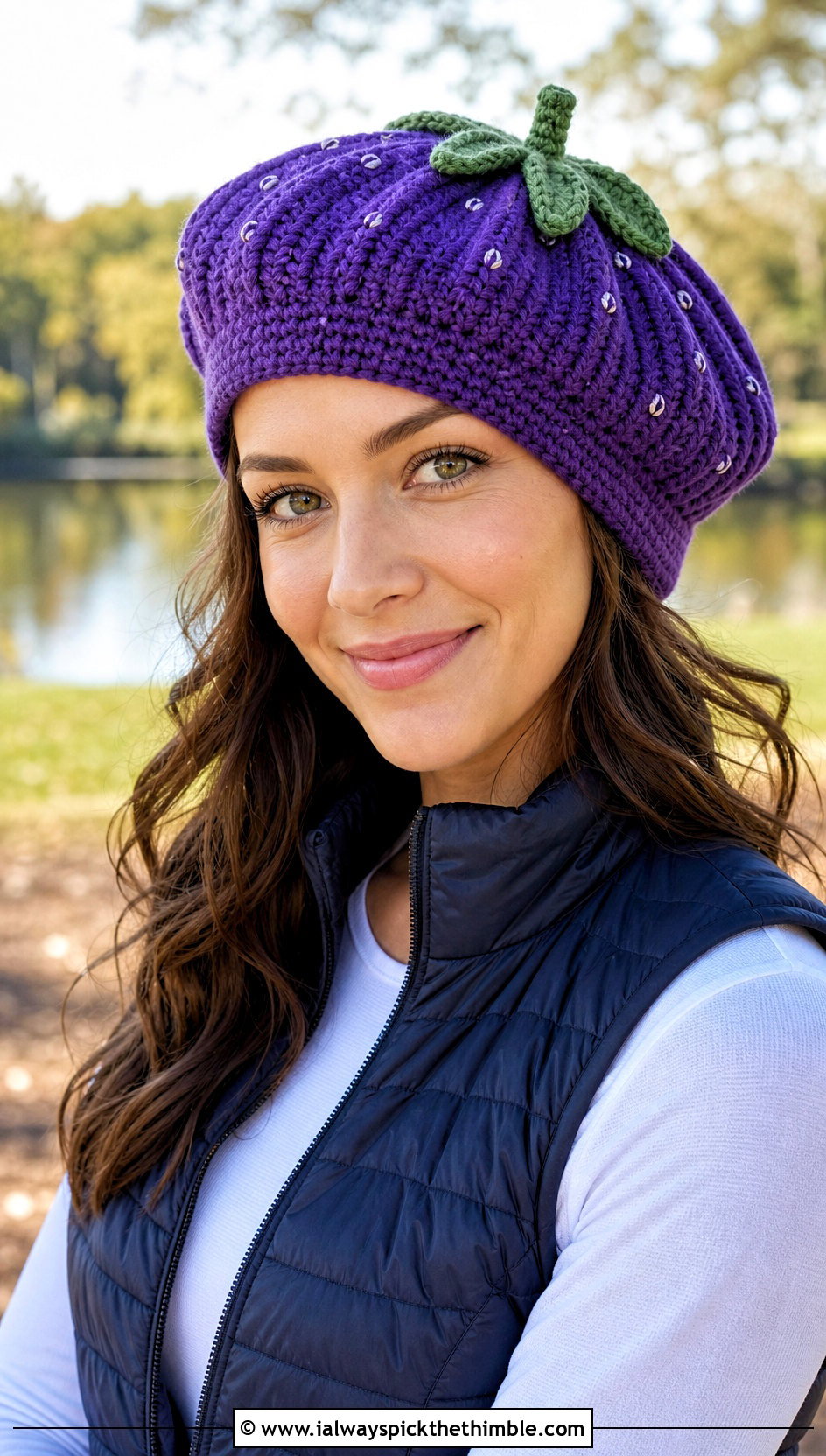 Ribbed Strawberry Crochet Beret With Puffer Vest - 20 strawberry crochet beret outfit ideas
