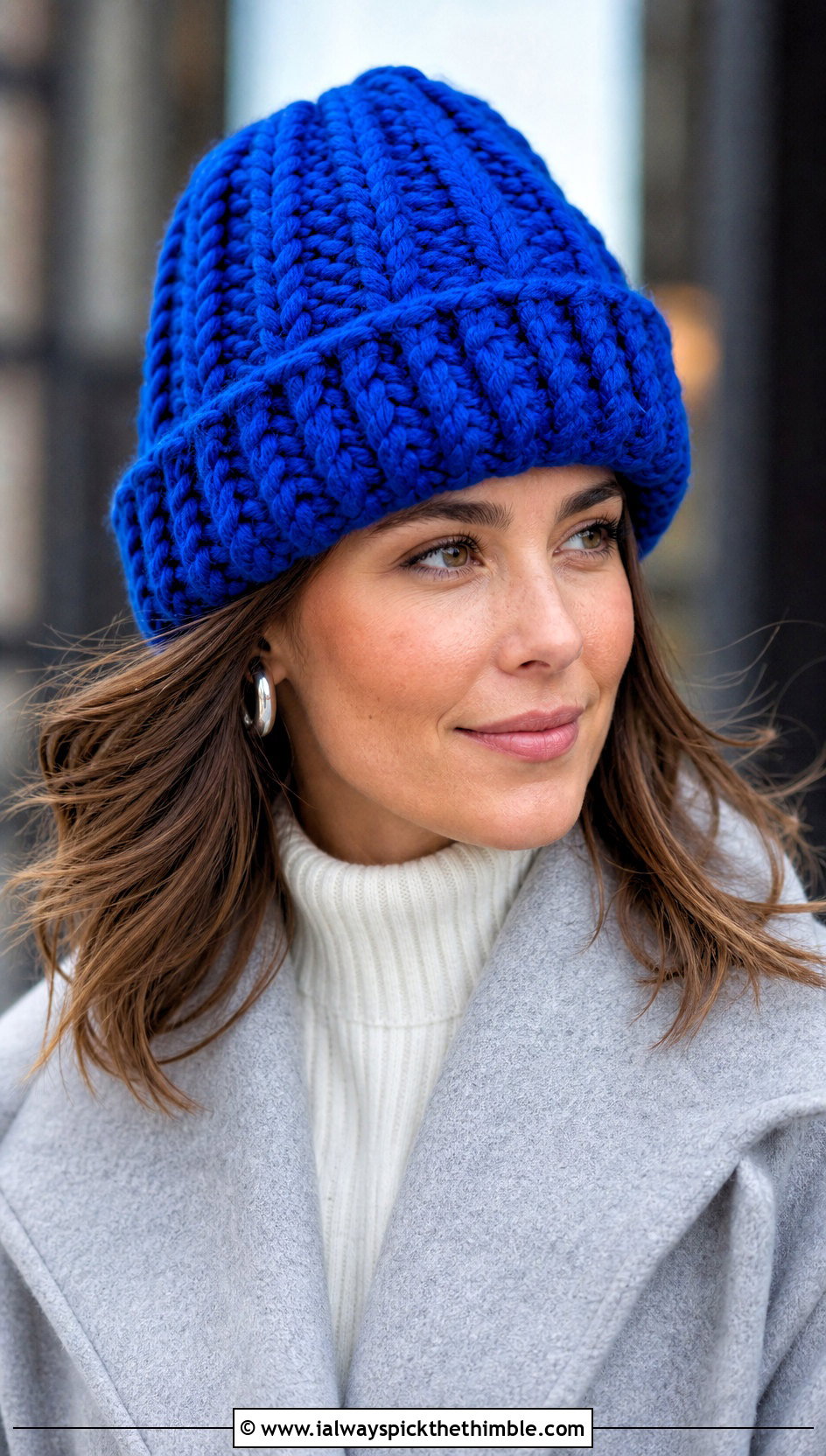 Ribbed Super Bulky Crochet Beanie With Wool Coat - 15 Crochet Hat With Super Bulky Yarn outfit ideas