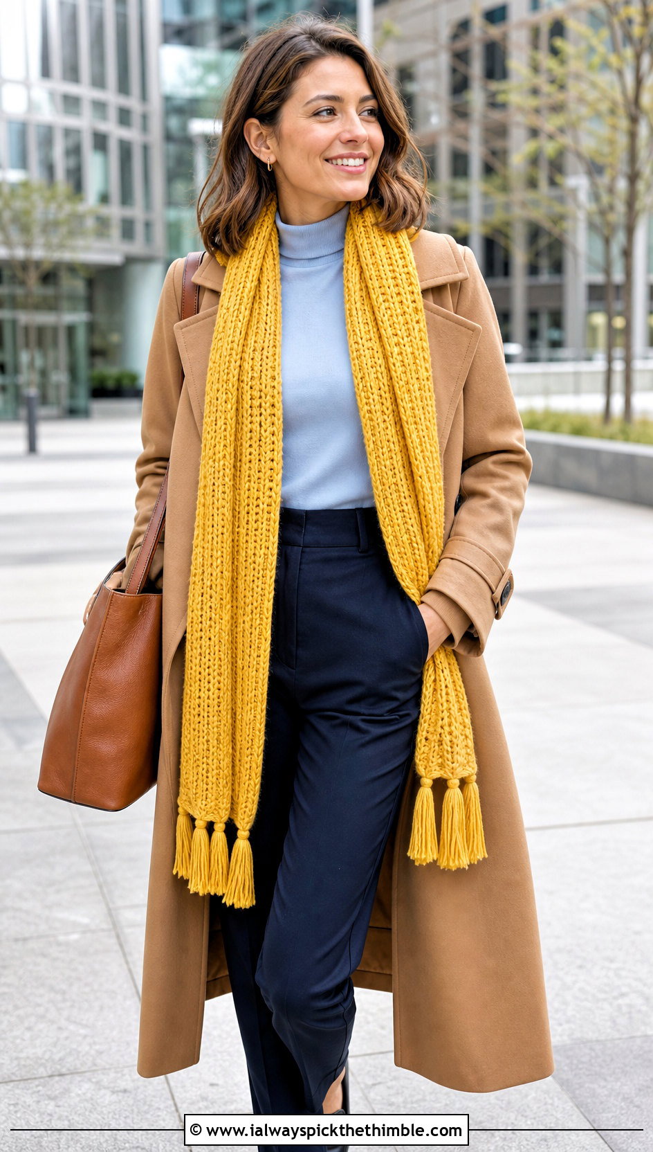 Ribbed Tassel Crochet Scarf With Trench Coat - 20 super crochet scarf outfit ideas