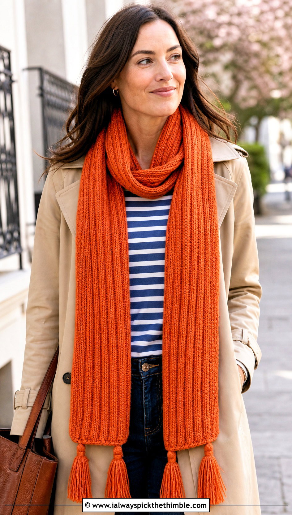Ribbed Tassel Crochet Scarf With Trench Coat - 20 crochet scarf design ideas