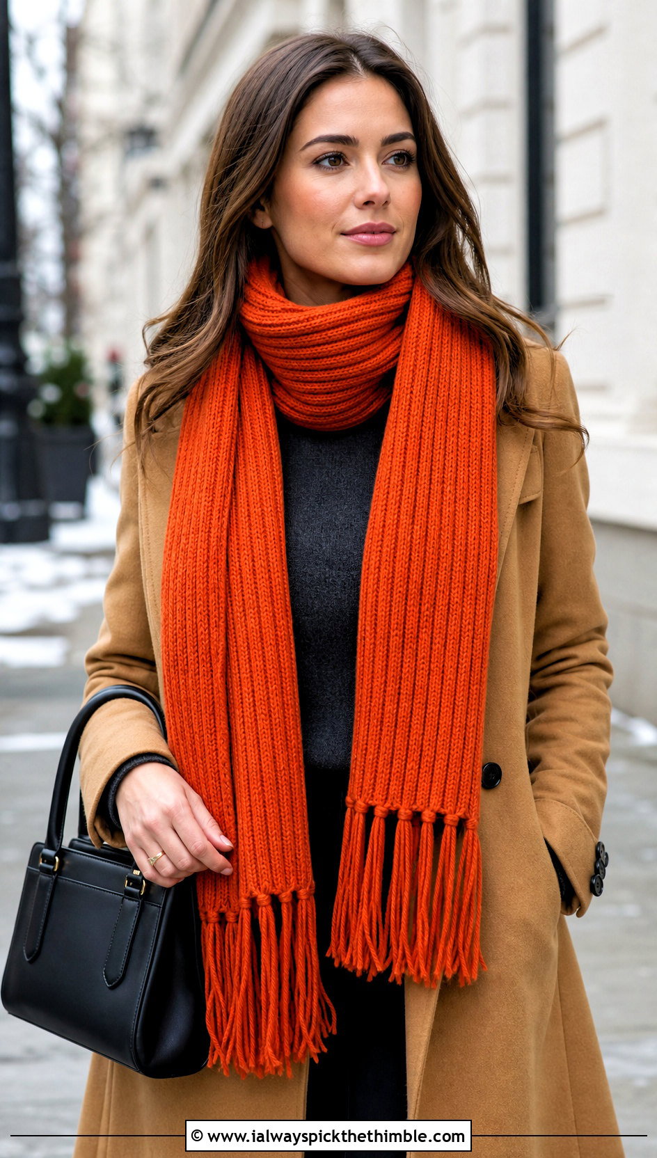 Ribbed Tassel Scarf With Wool Coat - 25 crochet scarf ideas