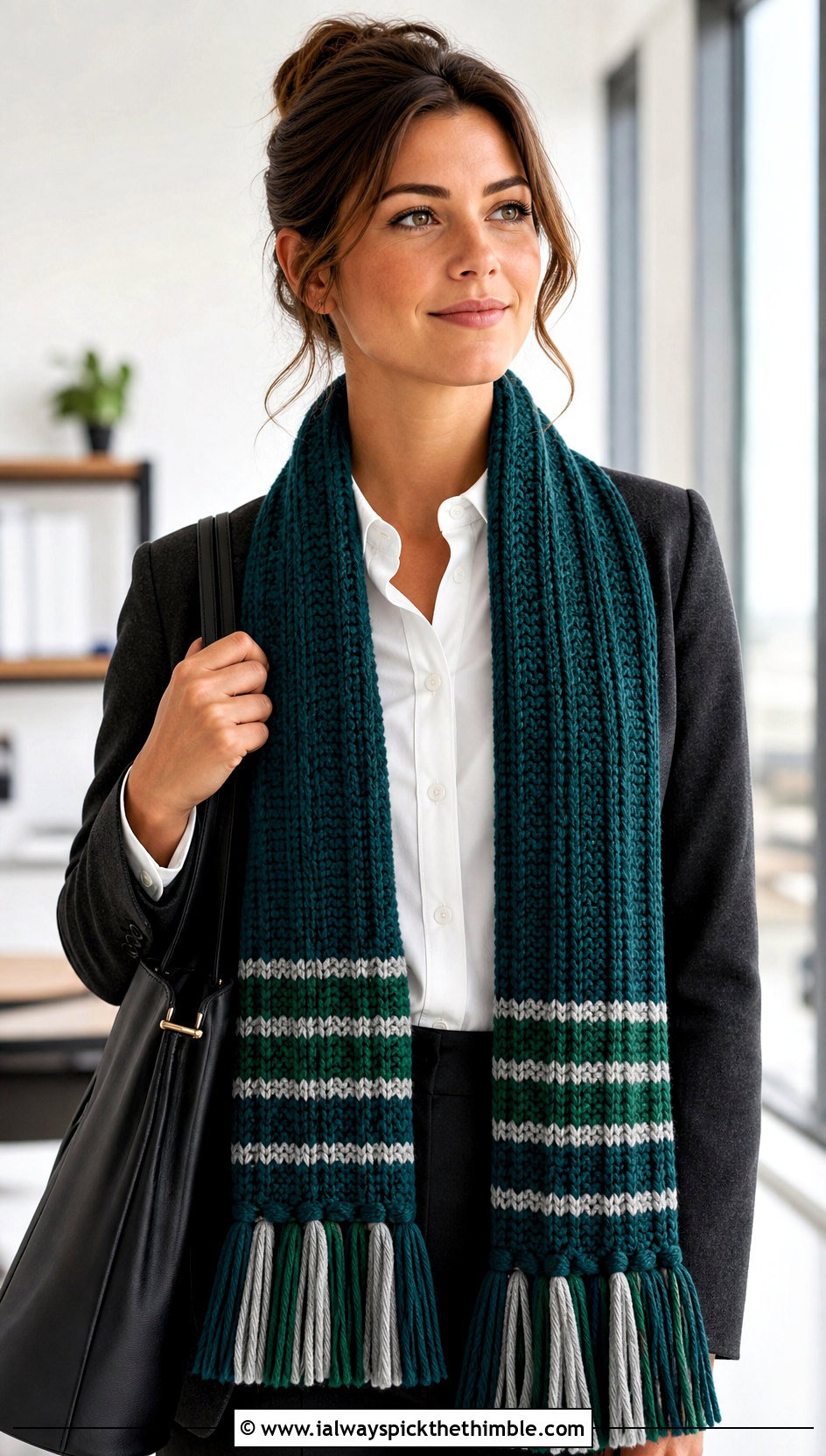 Ribbed Tassel Slytherin Crochet Scarf With Tailored Blazer - 20 slytherin crochet scarf outfit ideas
