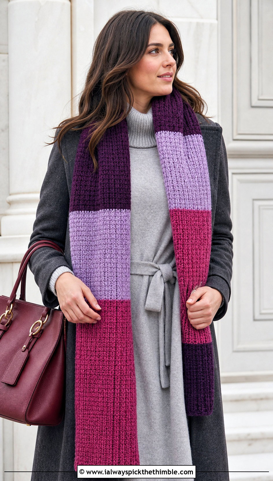 Ribbed Temperature Scarf With Sweater Dress - 20 crochet temperature scarf outfit ideas