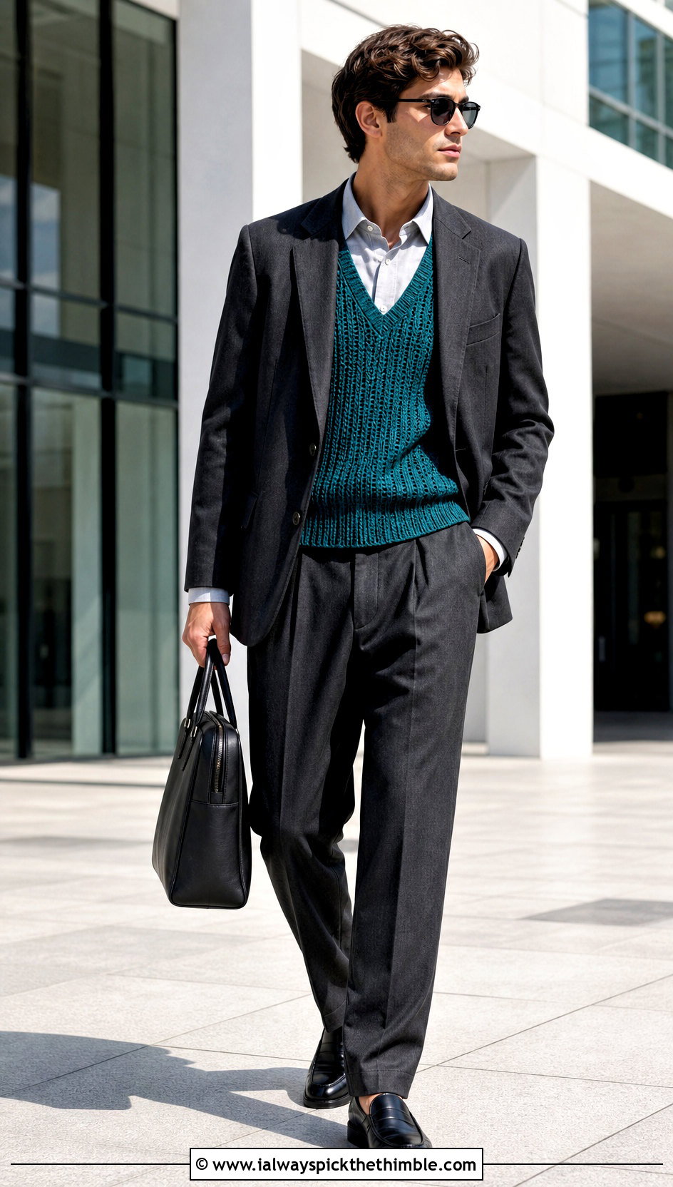 Ribbed V Neck Mens Crochet Vest With A Relaxed Suit - 20 men's crochet vest outfit ideas