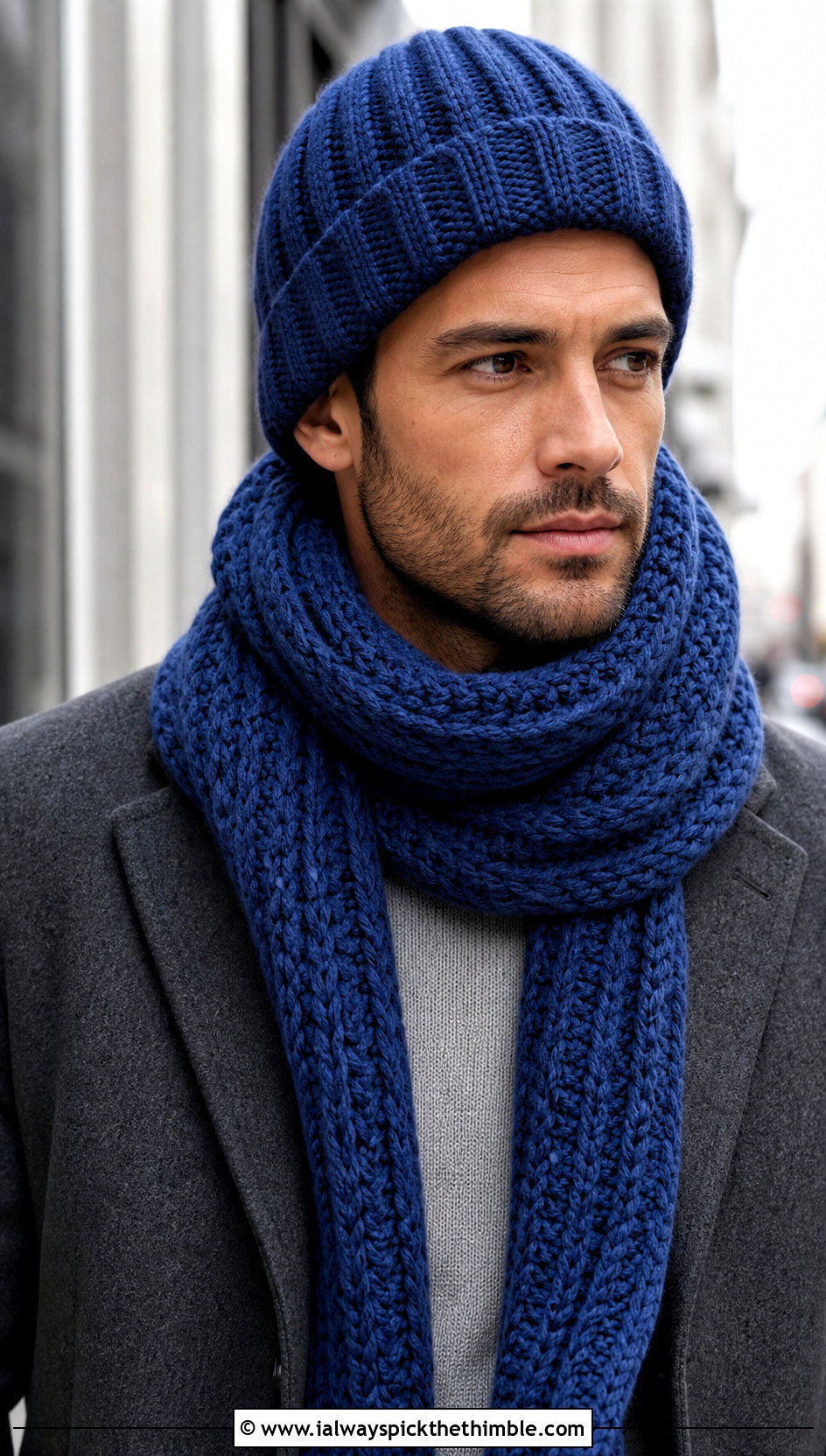 Ribbed Watch Cap And Chunky Scarf With Wool Overcoat - 15 Mens Crochet Hat And Scarf outfit ideas