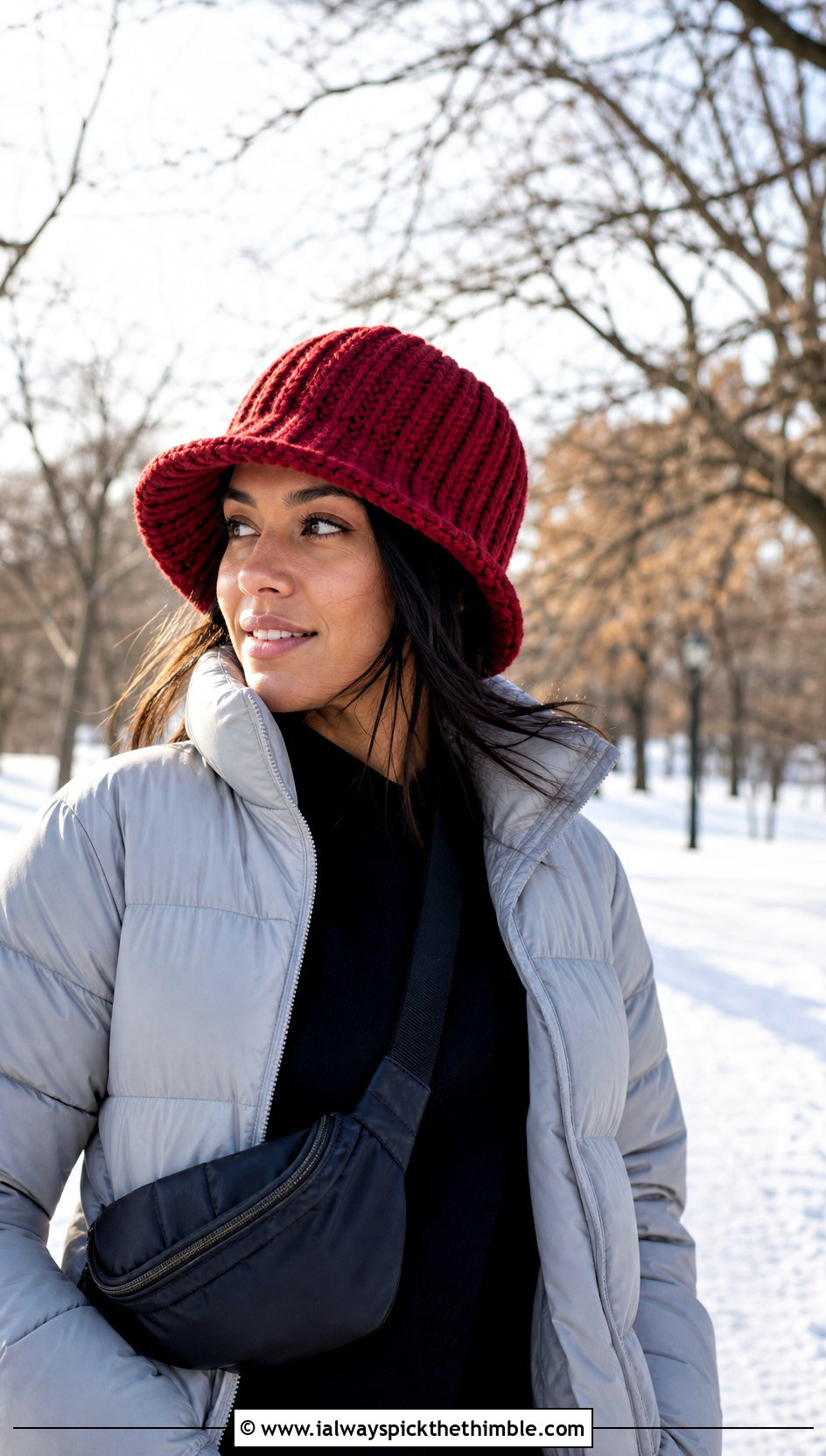 Ribbed Wool Crochet Bucket Hat With Puffer Jacket And Leggings - 20 Crochet Cute Bucket Hat outfit ideas