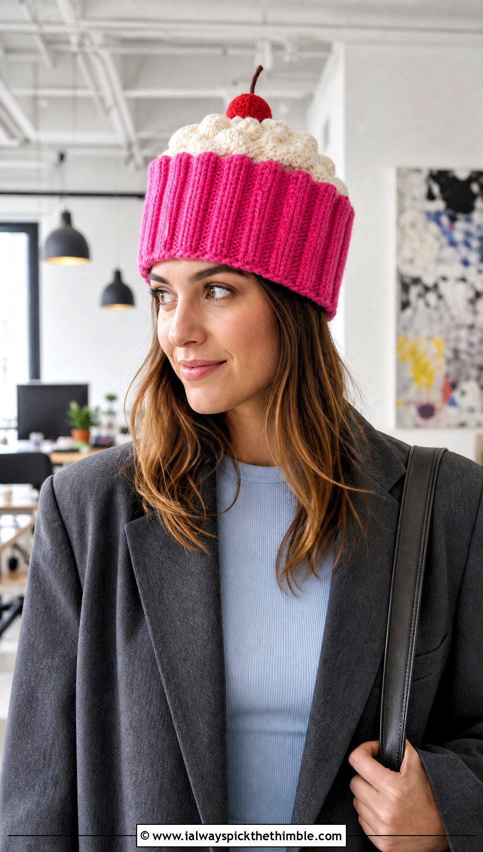 Ribbed Wrapper Crochet Cupcake Beanie With Blazer - 15 Crochet Cupcake Beanie outfit ideas
