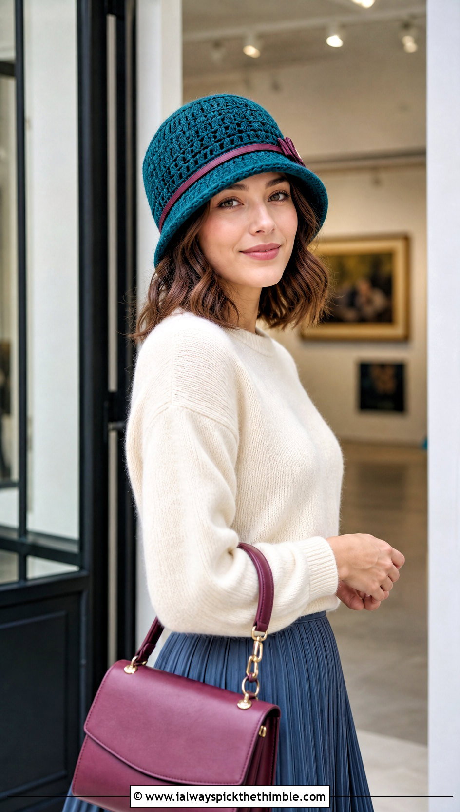 Ribbon Band Crochet Cloche Hat With Pleated Skirt - 25 crochet cloche hat outfit ideas