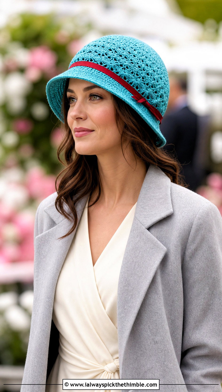 Ribbon Band Crochet Cloche Hat With Wrap Dress And Kitten Heels - 20 Cloche Crochet Hat outfit ideas