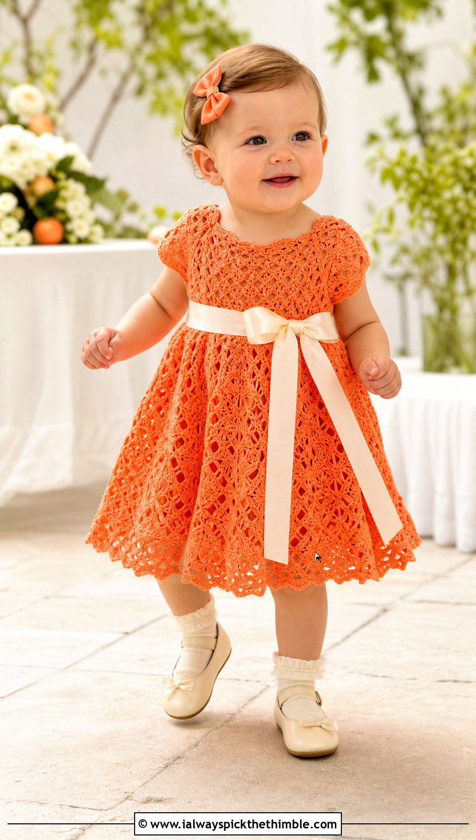 Ribbon Sash Crochet Blessing Dress With Ballet Flats - 15 Crochet Blessing Dress outfit ideas