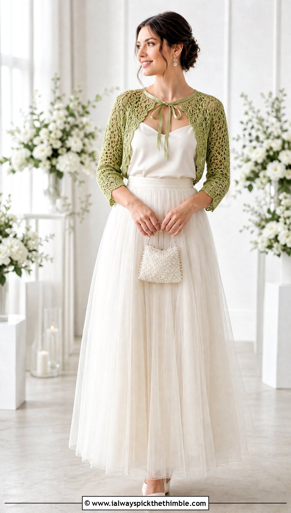 Ribbon Tie Crochet Wedding Bolero With Tulle Skirt - 20 Crochet Wedding Bolero outfit ideas