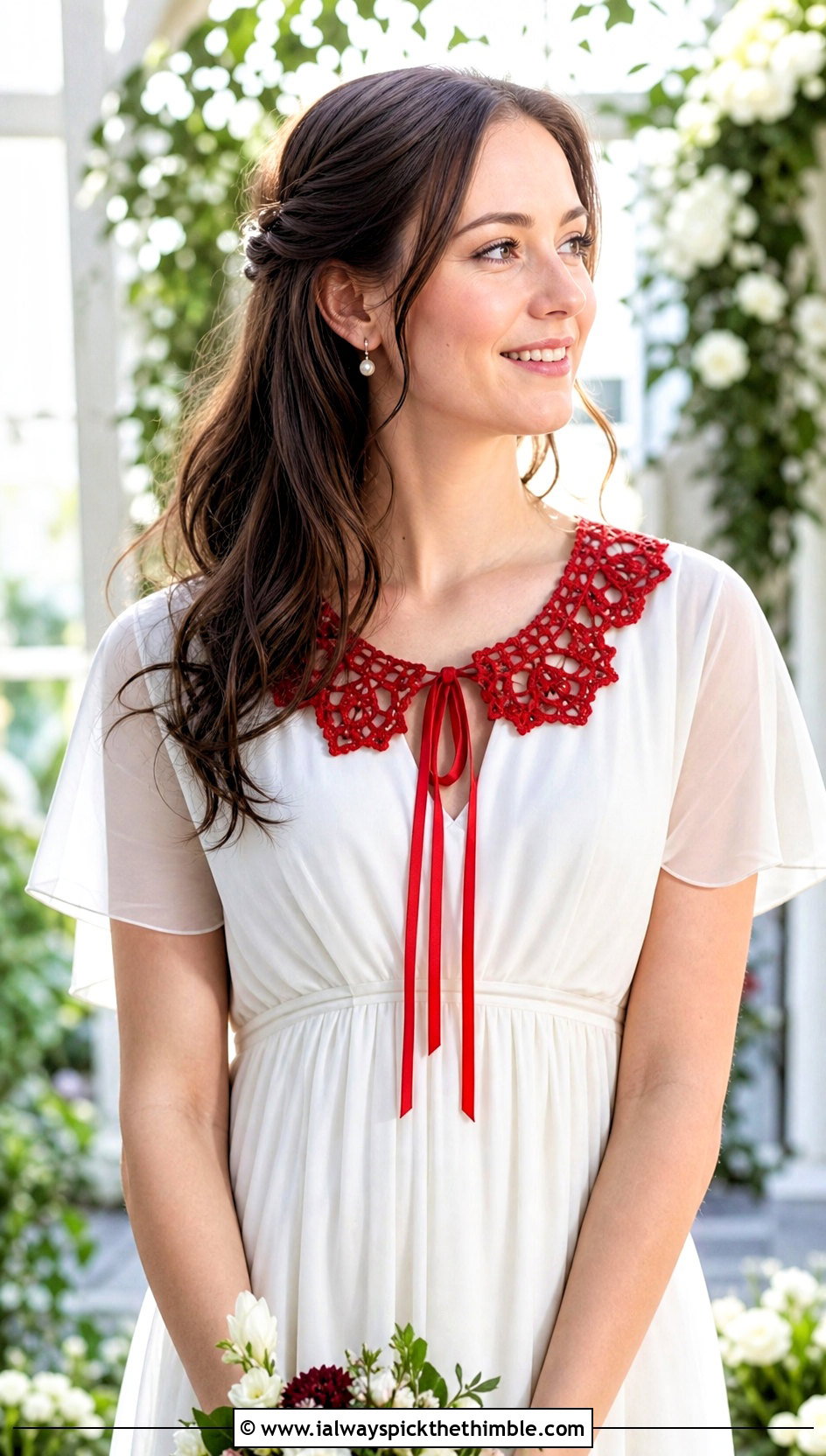 Ribbon Tied Crochet Collar With Chiffon Empire Wedding Dress - 15 Crochet Collar For Wedding Dress outfit ideas