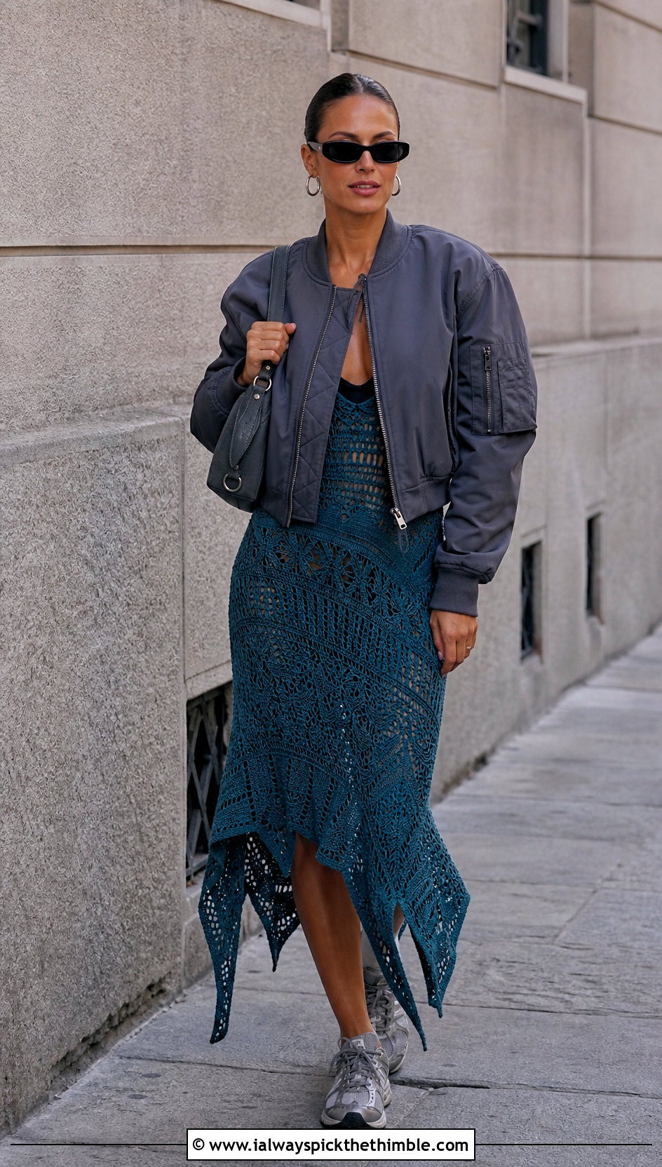Rich Teal Abigail Fairy Crochet Dress With Bomber Jacket - 20 abigail fairy crochet dress outfit ideas