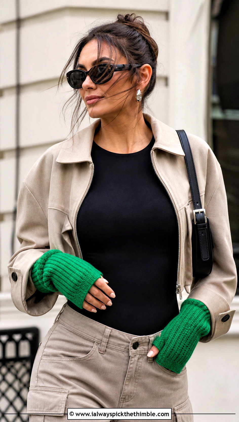 Ridged Crochet Fingerless Gloves With Cargo Pants - 25 easy crochet fingerless gloves outfit ideas