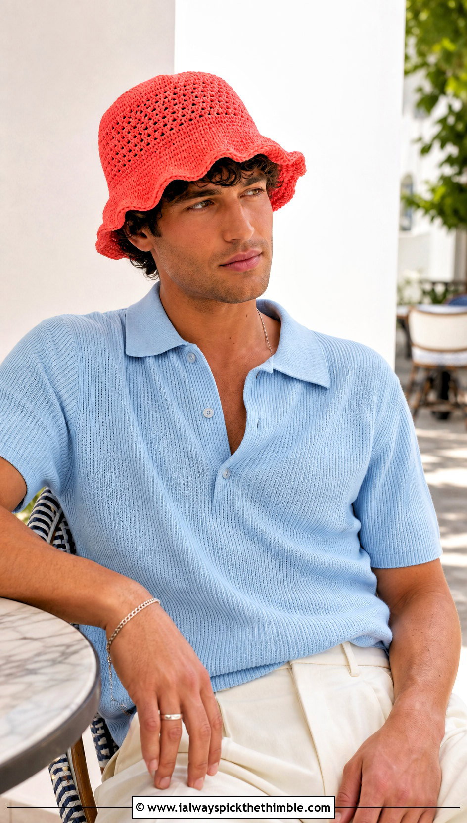 Ripple Brim Crochet Bucket Hat With Polo Shirt And Relaxed Trousers - 25 men crochet bucket hat outfit ideas