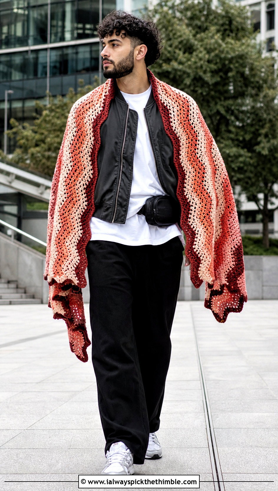 Ripple Crochet Prayer Shawl With A Streetwear Outfit - 20 Mens Crochet Prayer Shawl outfit ideas