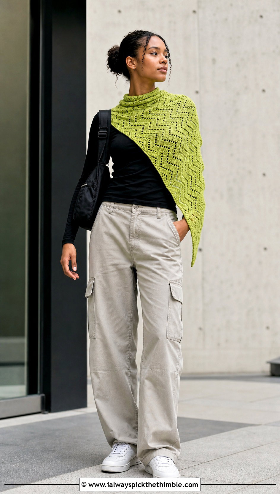 Ripple Prayer Shawl With Cargo Pants - 25 crochet prayer shawl outfit ideas
