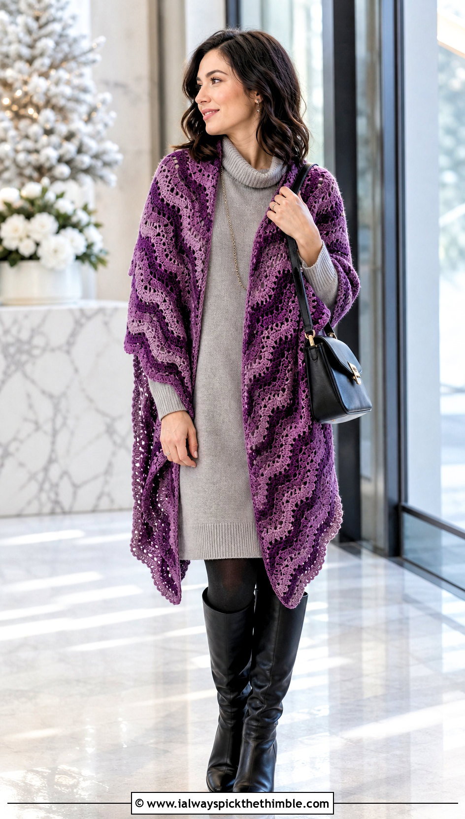 Ripple Prayer Shawl With Sweater Dress - 25 easy crochet prayer shawls outfit ideas