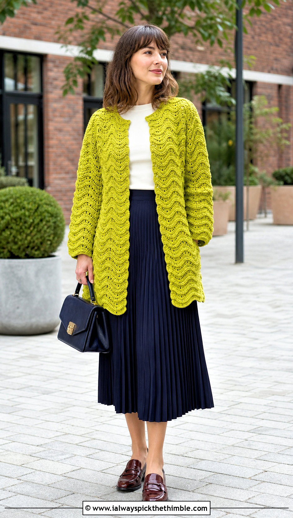 Ripple Stitch Crochet Blanket Jacket With Pleated Skirt - 20 crochet blanket jacket outfit ideas