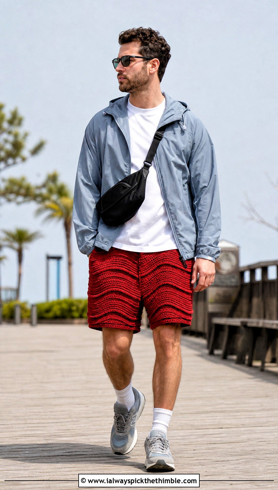 Ripple Stripe Crochet Shorts With Windbreaker - 20 Crochet Shorts Mens outfit ideas