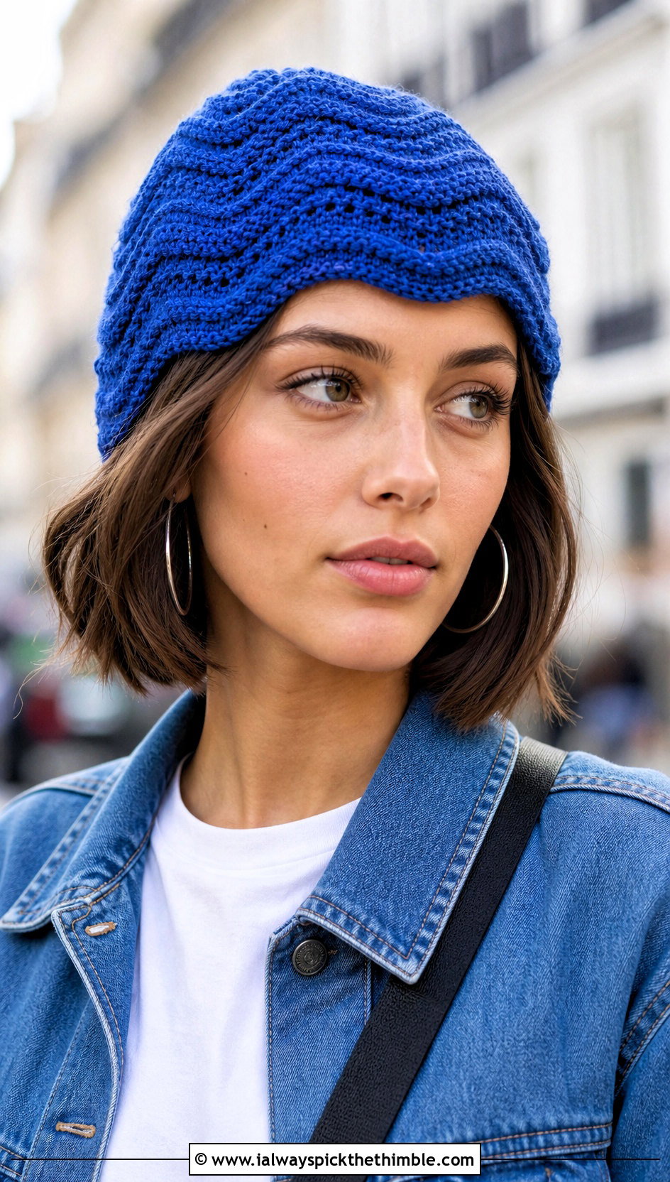 Ripple Stripe Wavy Crochet Beanie With Denim Jacket - 20 Wavy Crochet Beanie outfit ideas