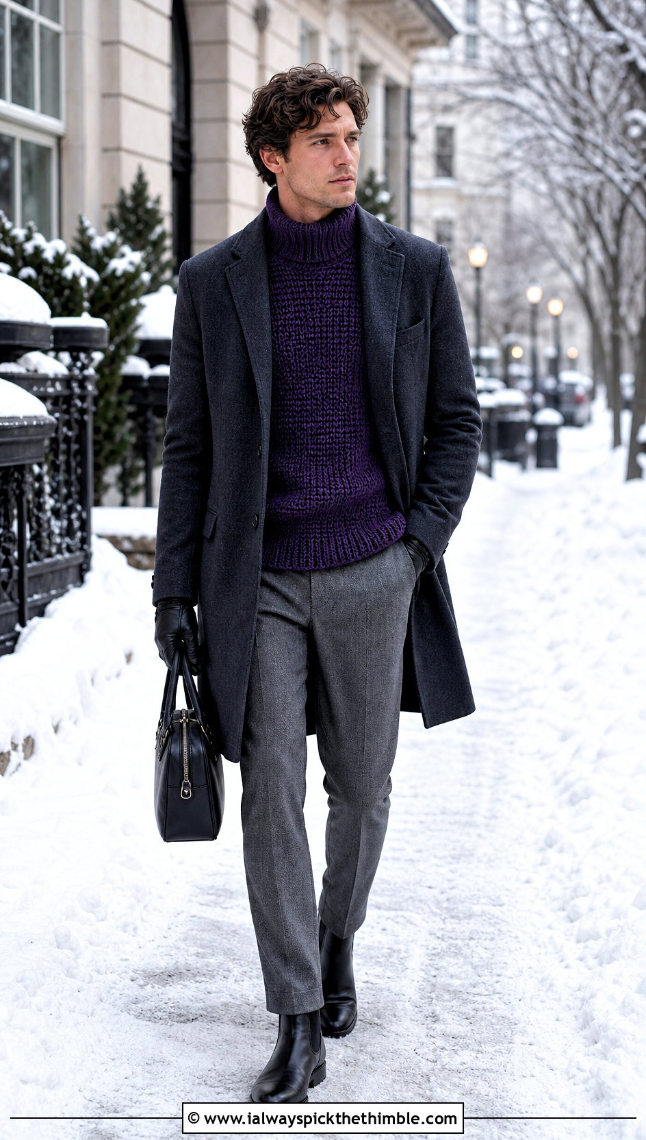 Roll Neck Crochet Sweater With Wool Coat - 20 Easy Crochet Mens Sweater outfit ideas