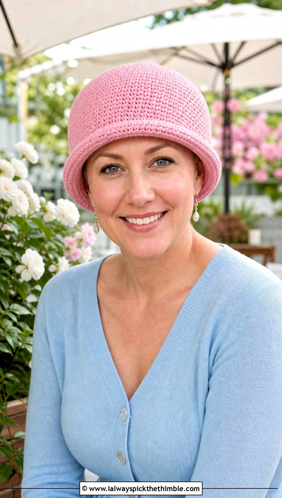 Rolled Brim Crochet Chemo Hat With Cardigan Dress - 20 Easy Crochet Chemo Hats outfit ideas