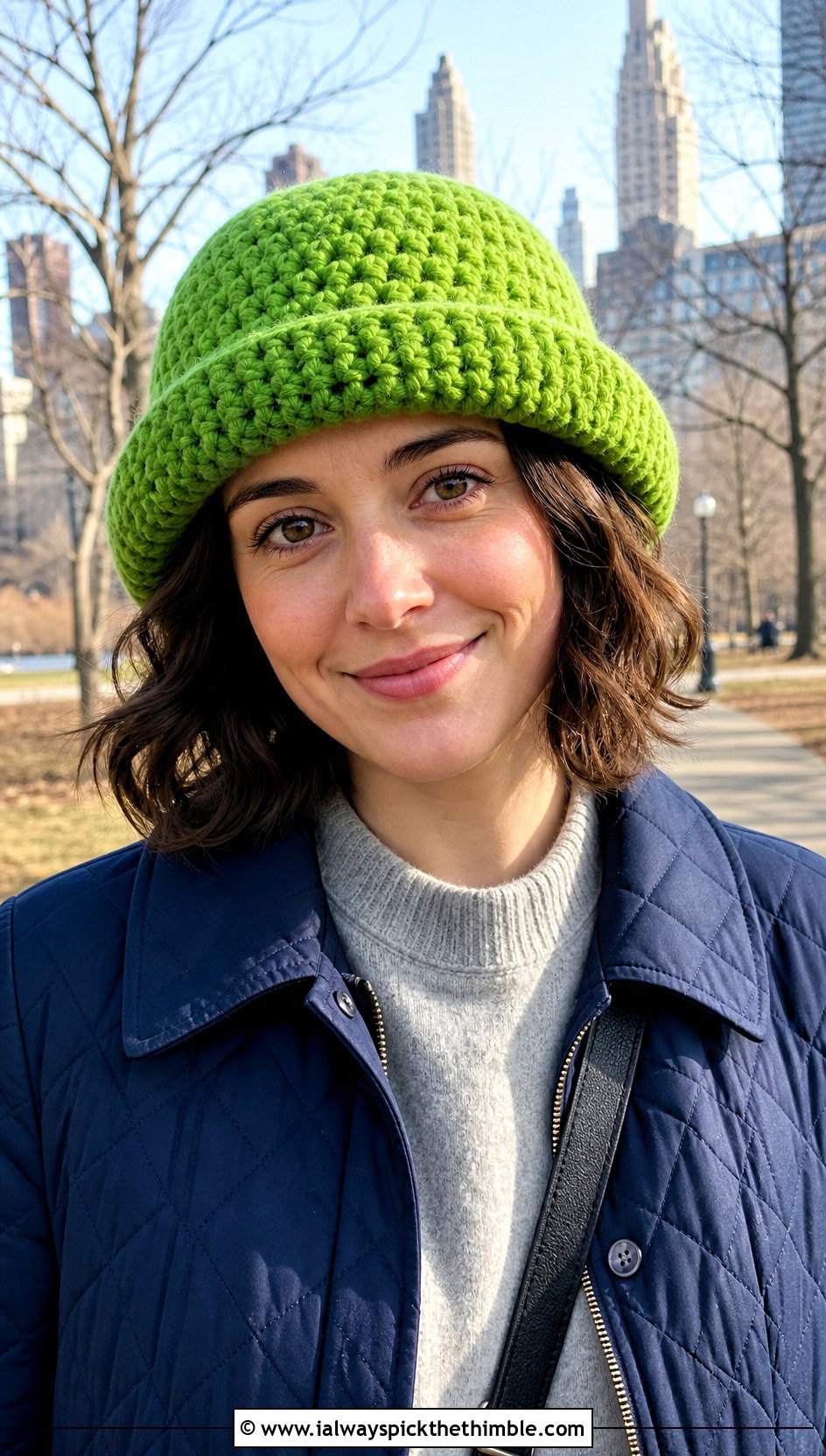Rolled Brim Crochet Hat With Quilted Coat - 20 Easy Crochet Hats With Brim outfit ideas