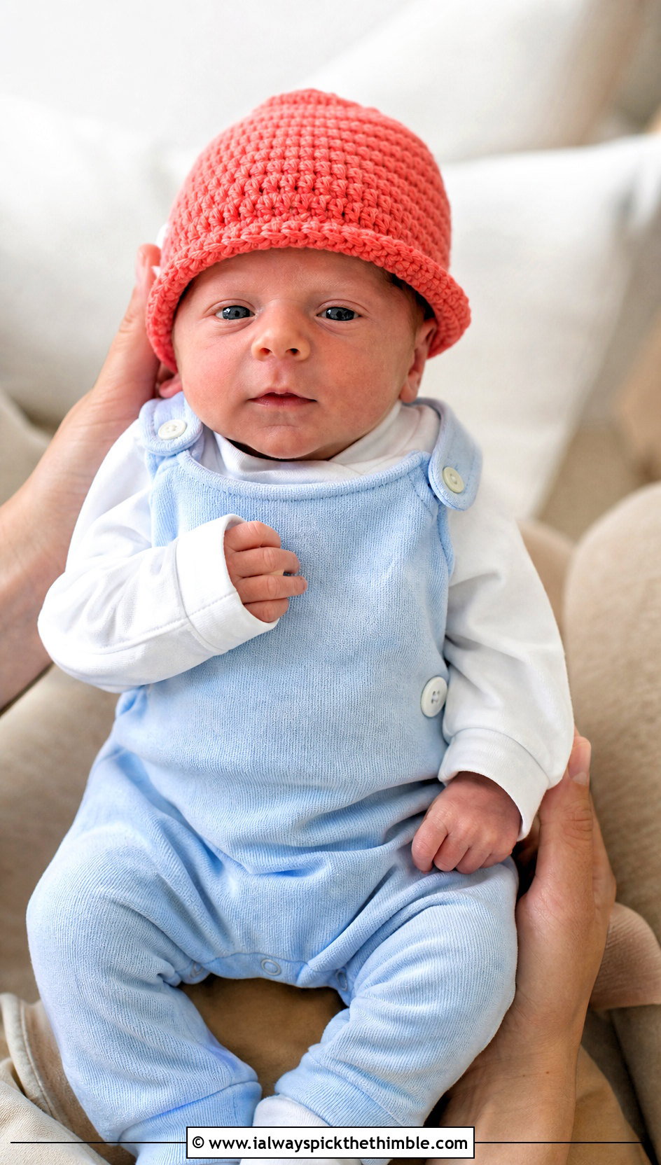 Rolled Brim Crochet Preemie Hat With Cotton Overall Set - 20 crochet premie hats outfit ideas