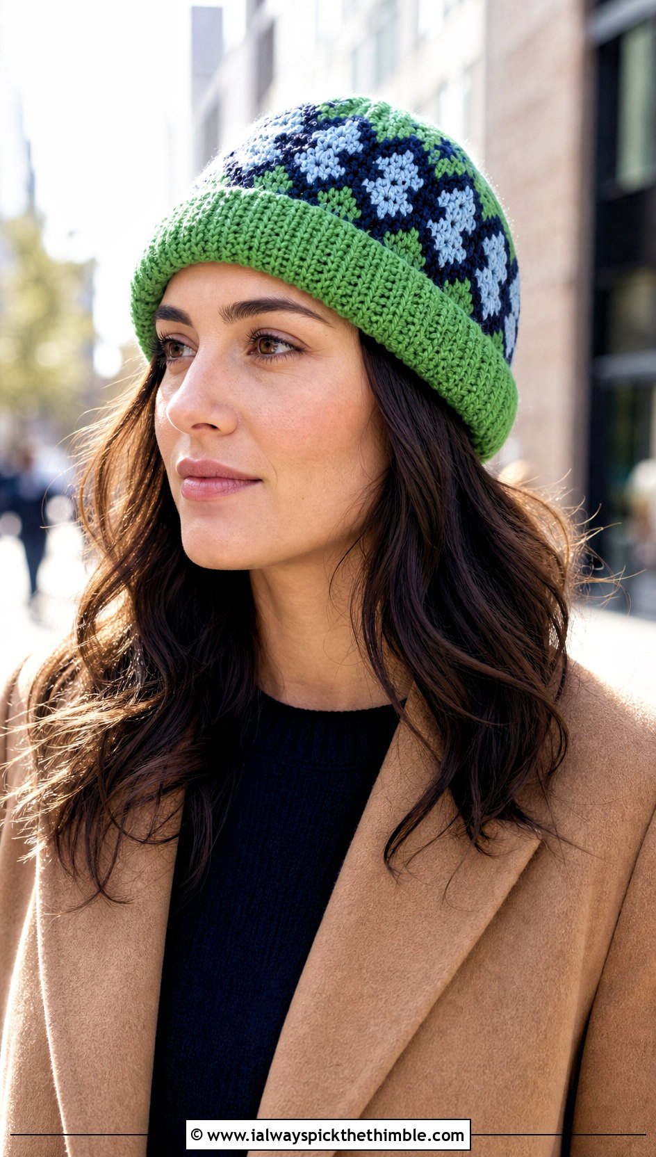 Rolled Brim Fair Isle Crochet Hat With Camel Coat - 20 fair isle crochet hat outfit ideas
