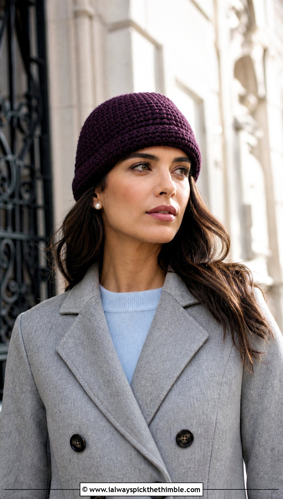 Rolled Brim Single Crochet Beanie With Wool Coat And Wide Leg Pants - 15 Sc Crochet Beanie outfit ideas