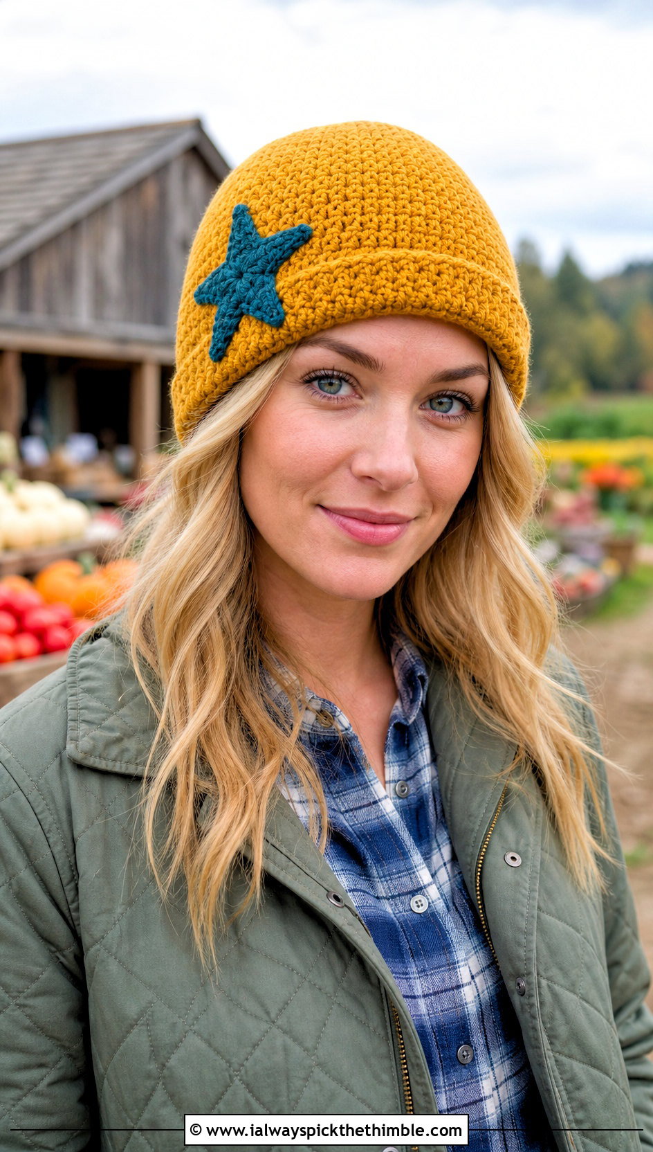 Rolled Brim Star Beanie With Quilted Jacket - 25 crochet star beanie outfit ideas