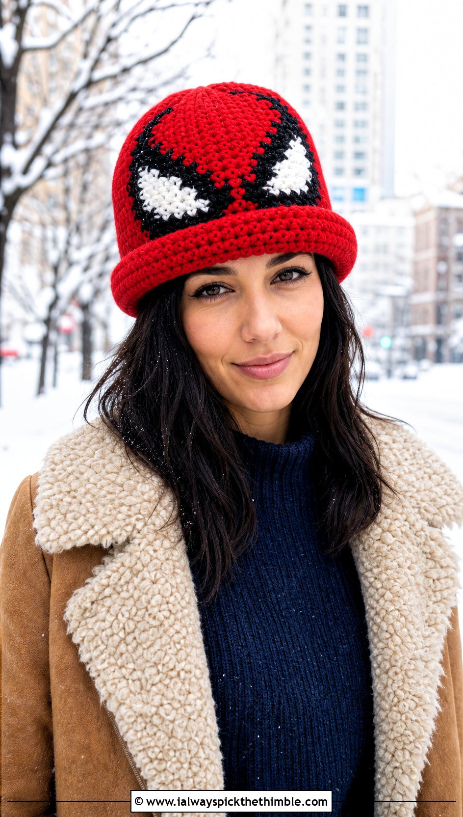 Rolled Brim Venom Crochet Beanie With Shearling Coat - 20 venom crochet beanie outfit ideas