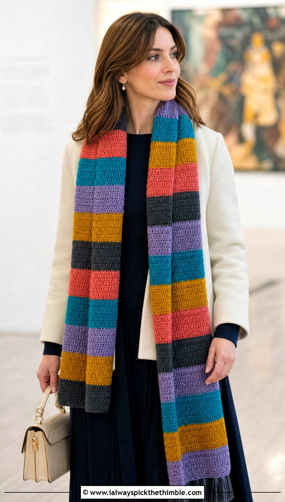 Romana Doctor Who Crochet Scarf With Midi Dress - 20 Doctor Who Crochet Scarf outfit ideas