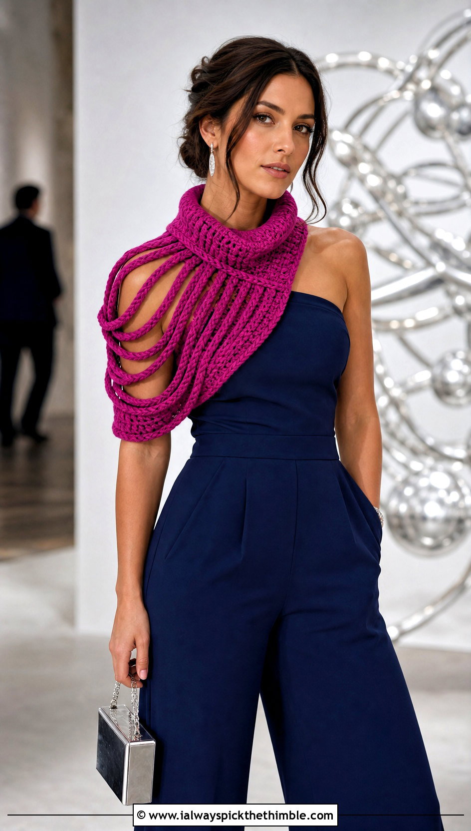 Rope Detail Katniss Crochet Shoulder Cowl With Jumpsuit - 15 katniss crochet hat outfit ideas