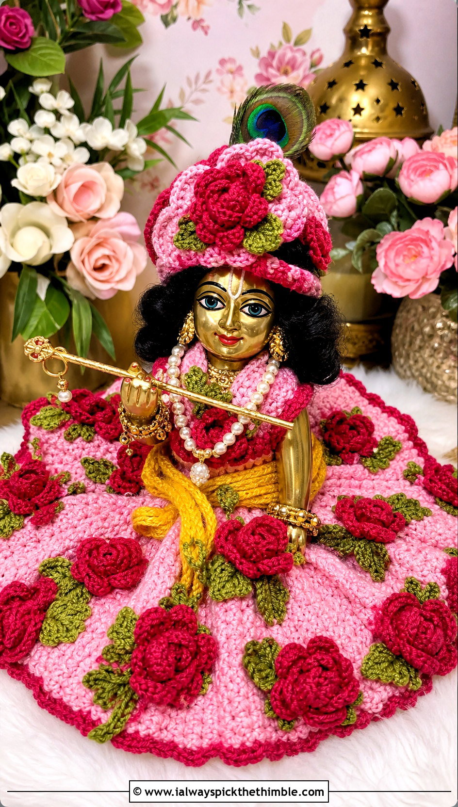 Rose Applique Crochet Krishna Dress With Floral Mukut - 25 crochet krishna dress outfit ideas