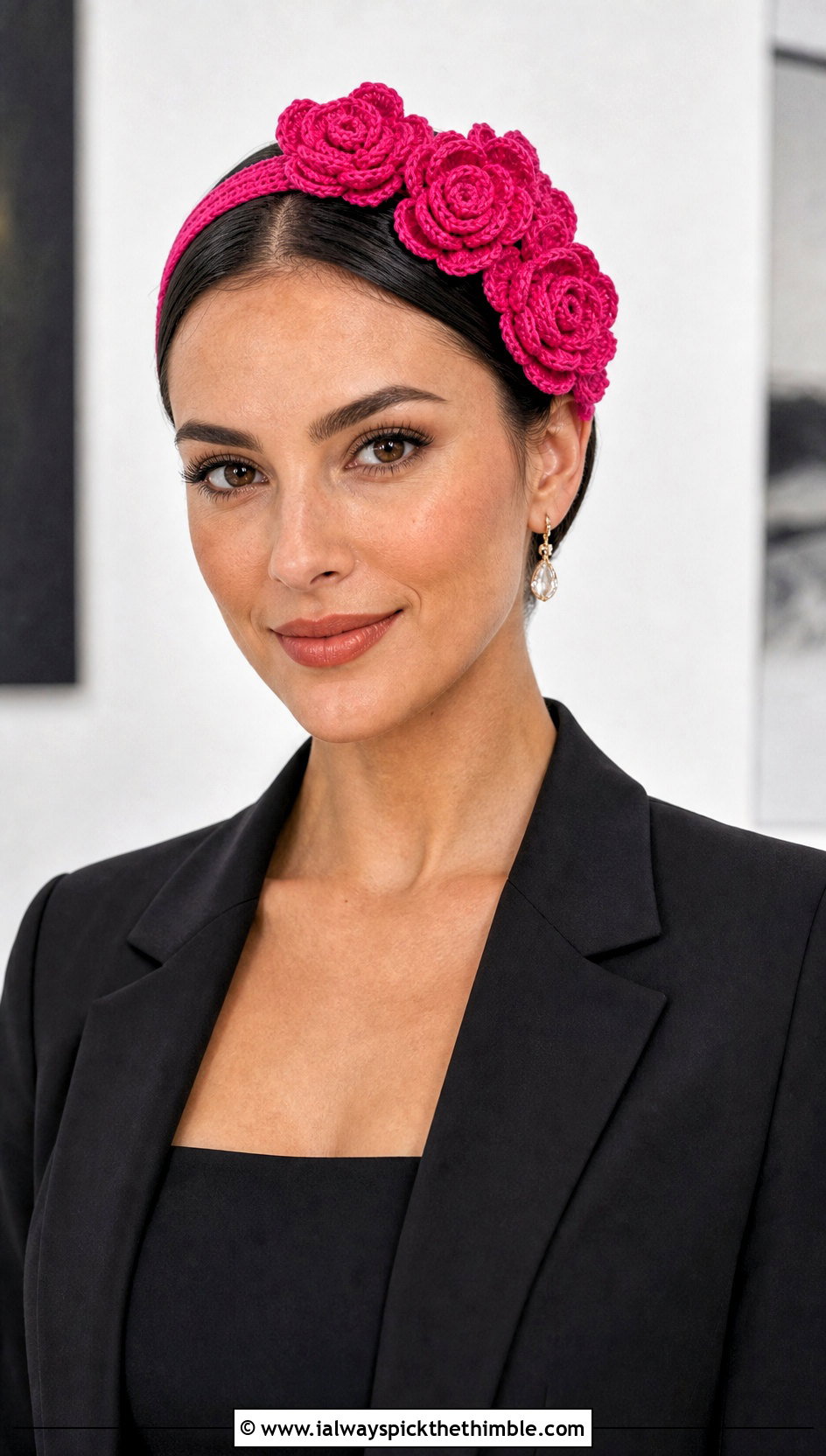 Rose Cluster Crochet Flower Crown Headband With Black Midi Dress - 20 crochet flower crown headband outfit ideas