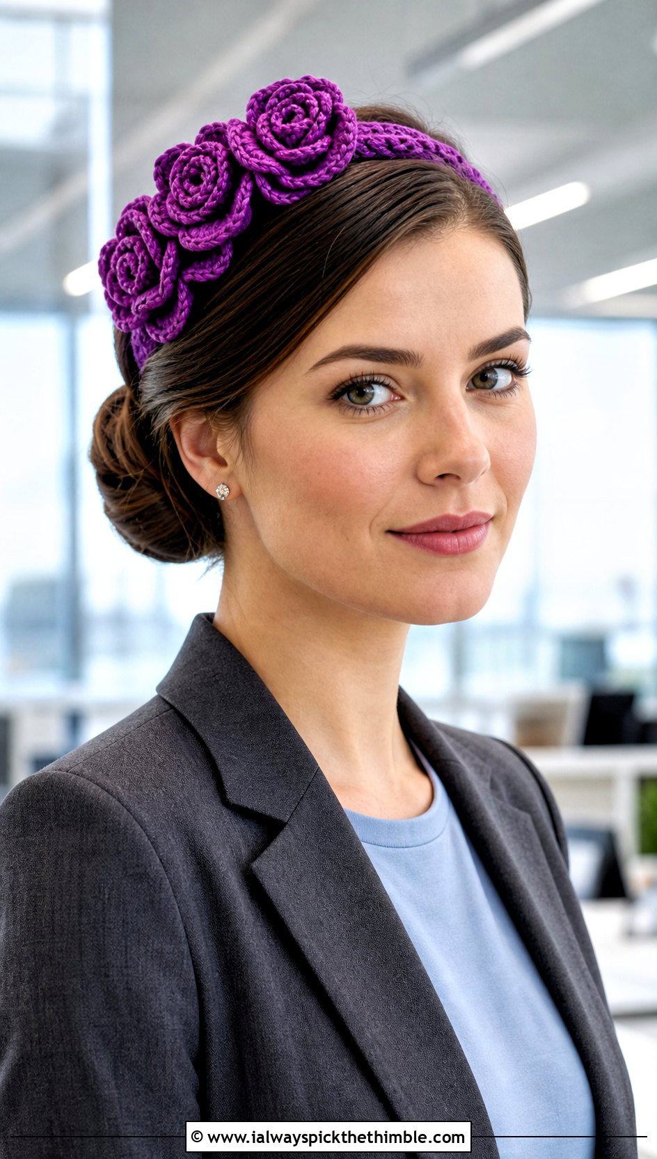 Rose Cluster Crochet Headband With Trouser Suit - 15 crochet headband with flower decoration outfit ideas