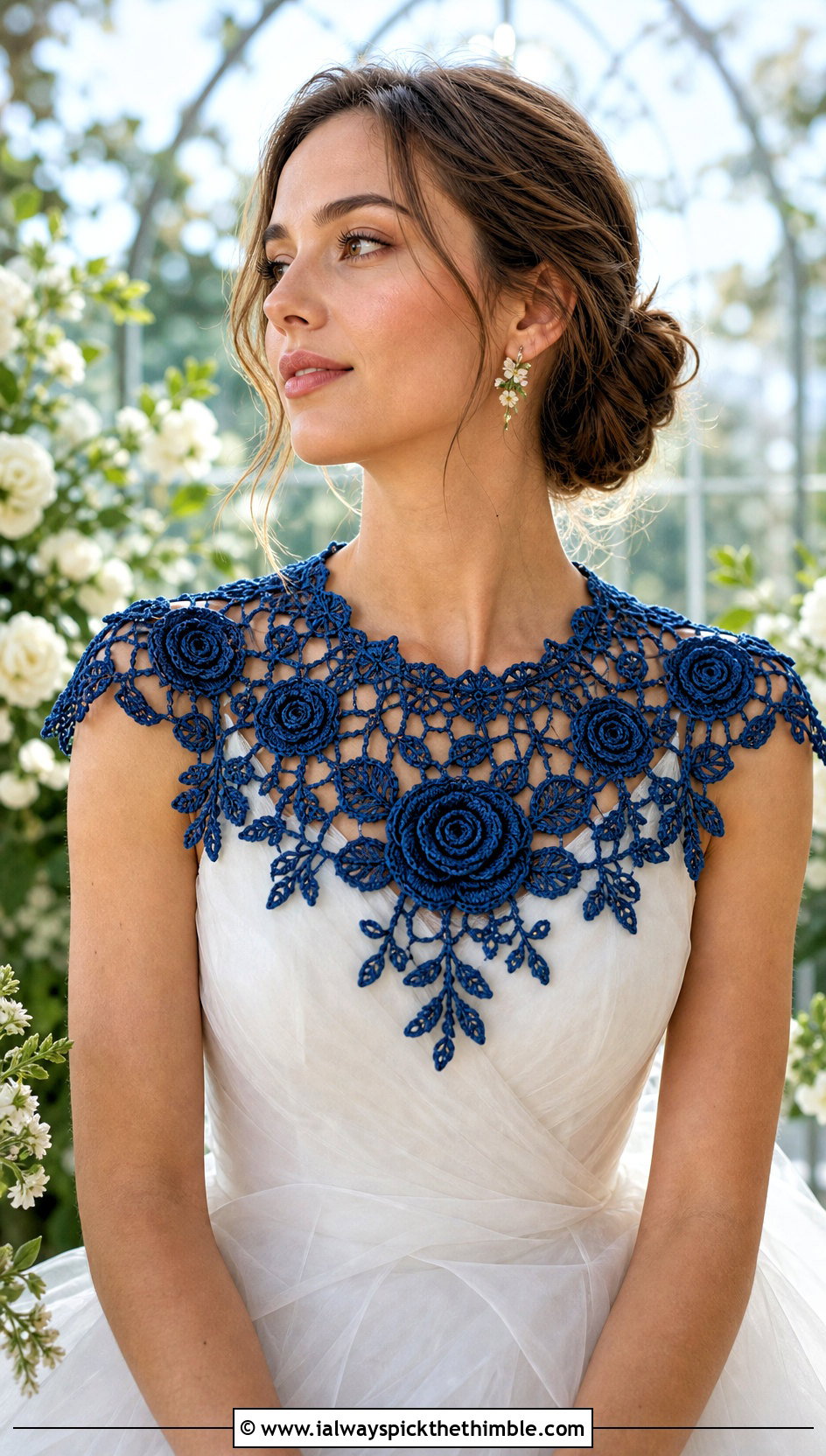 Rose Motif Crochet Collar With Organza Wedding Gown - 15 Crochet Collar For Wedding Dress outfit ideas