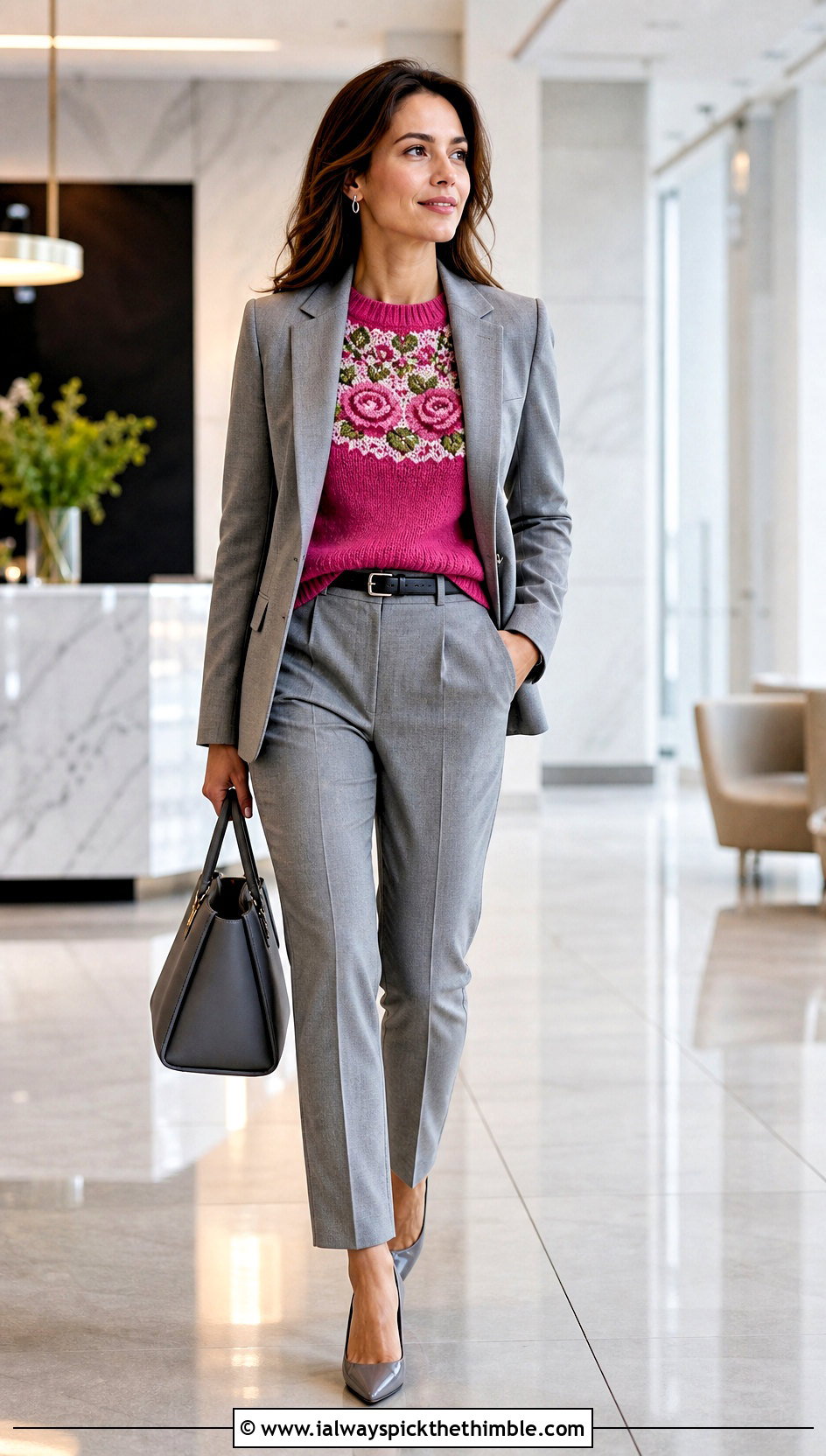 Rose Yoke Norwegian Crochet Sweater With A Pantsuit - 20 Norwegian Crochet Sweater outfit ideas