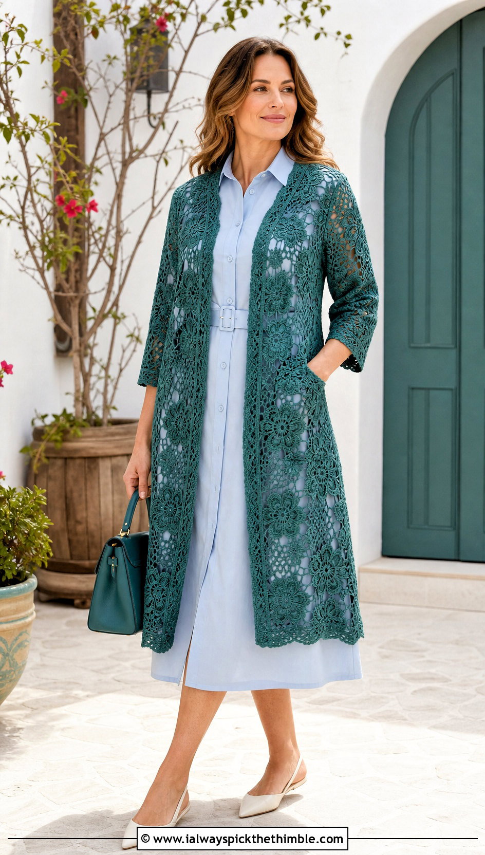 Roslea Lace Irish Crochet Swing Coat With Shirt Dress - 20 irish crochet coat outfit ideas